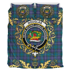 Douglas Modern Tartan Crest Bedding Set - Golden Thistle Style