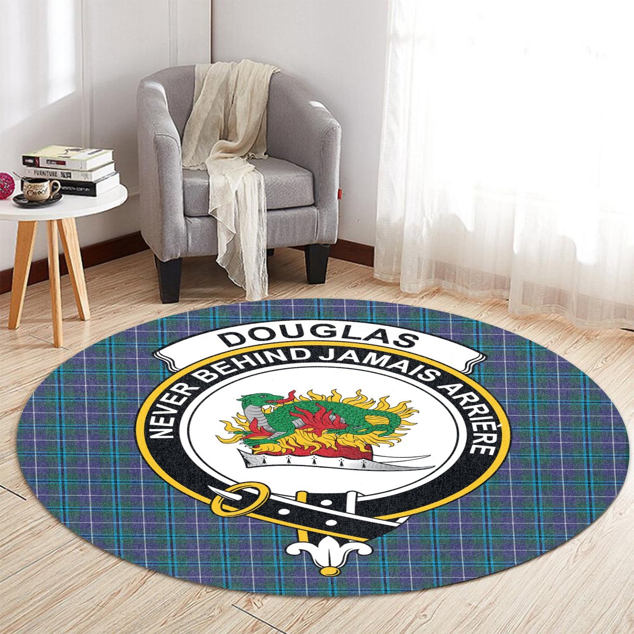 Douglas Modern Tartan Crest Round Rug