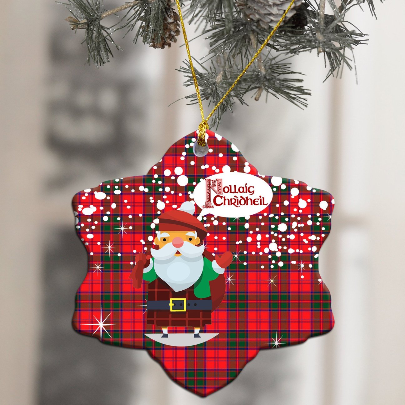 Drummond Modern Tartan Christmas Ceramic Ornament - Santa Style