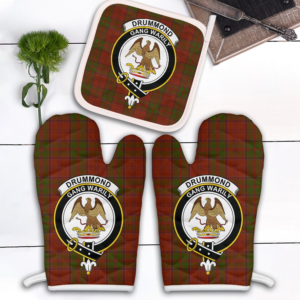 Drummond Tartan Crest Oven Mitt And Pot Holder (2 Oven Mitts + 1 Pot Holder)