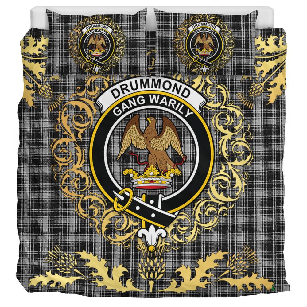 Drummond Grey Originaux Tartan Crest Bedding Set - Golden Thistle Style