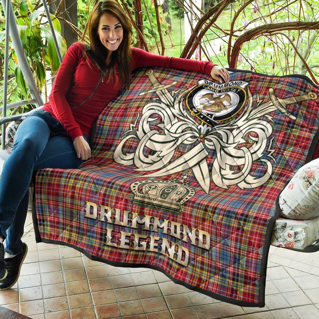 Drummond of Strathallan Tartan Crest Legend Gold Royal Premium Quilt