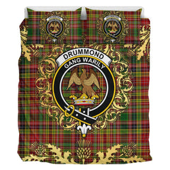 Drummond of Strathallan or Ogilvy Tartan Crest Bedding Set - Golden Thistle Style
