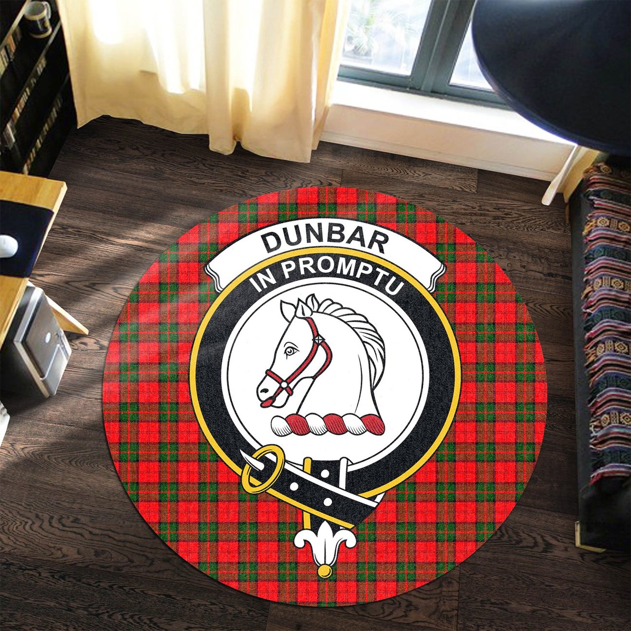 Dunbar Modern Tartan Crest Round Rug