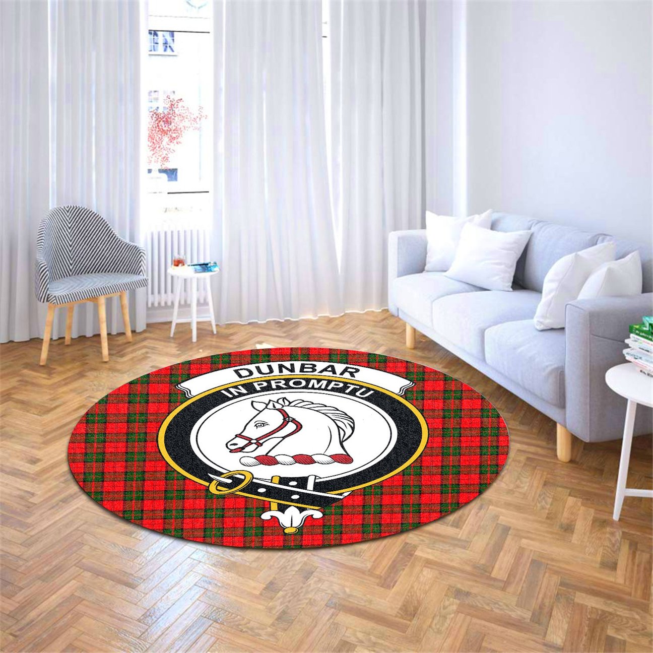 Dunbar Modern Tartan Crest Round Rug