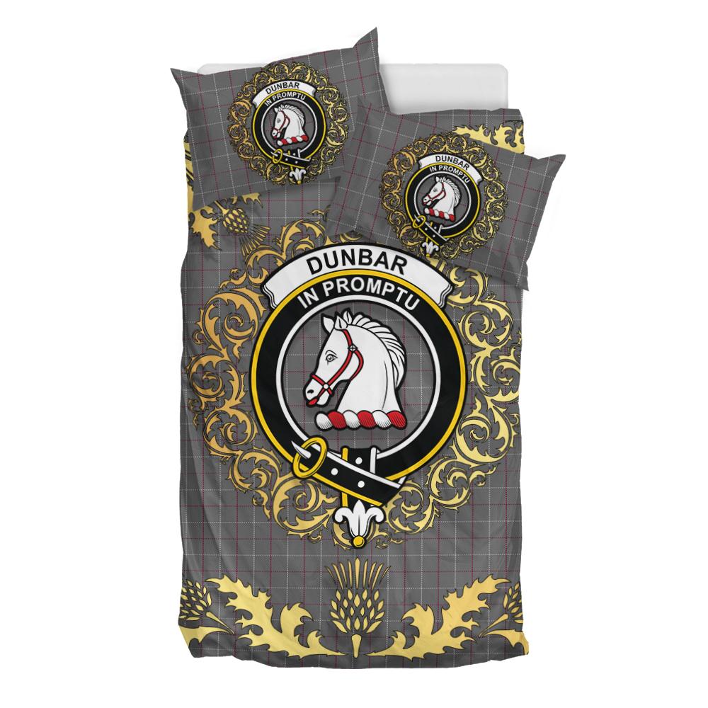 Dunbar of Pitgaveny Tartan Crest Bedding Set - Golden Thistle Style