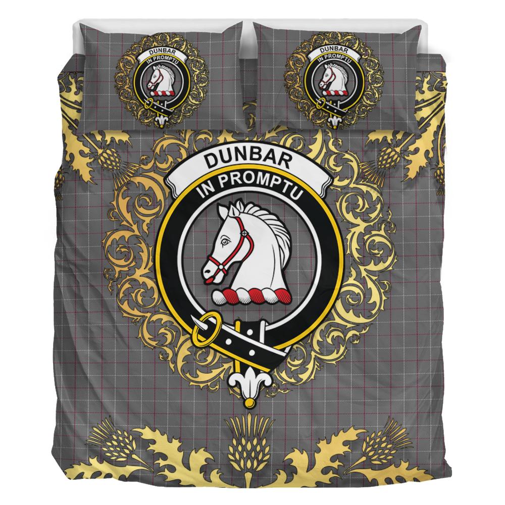 Dunbar of Pitgaveny Tartan Crest Bedding Set - Golden Thistle Style