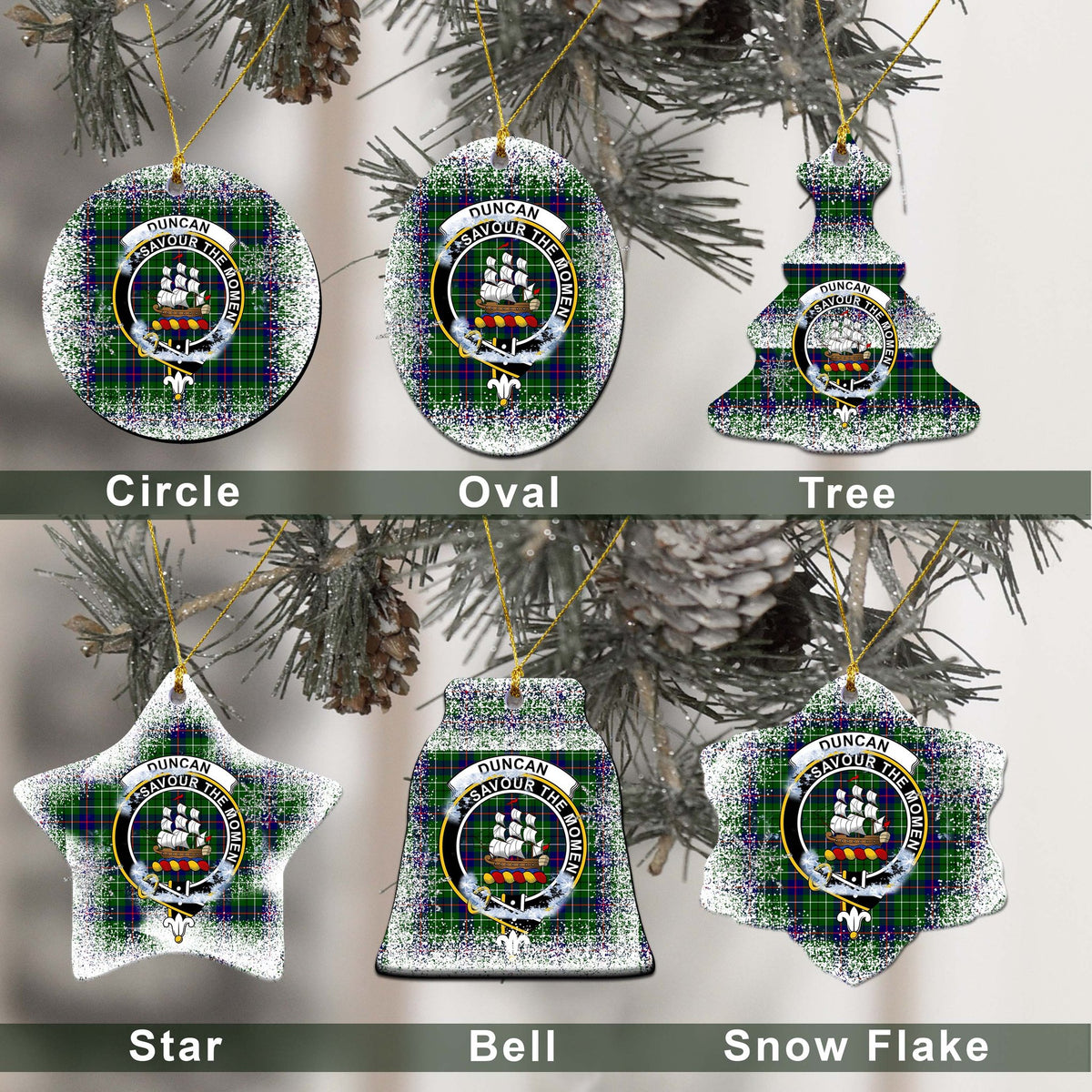 Duncan Tartan Christmas Ceramic Ornament - Snow Style