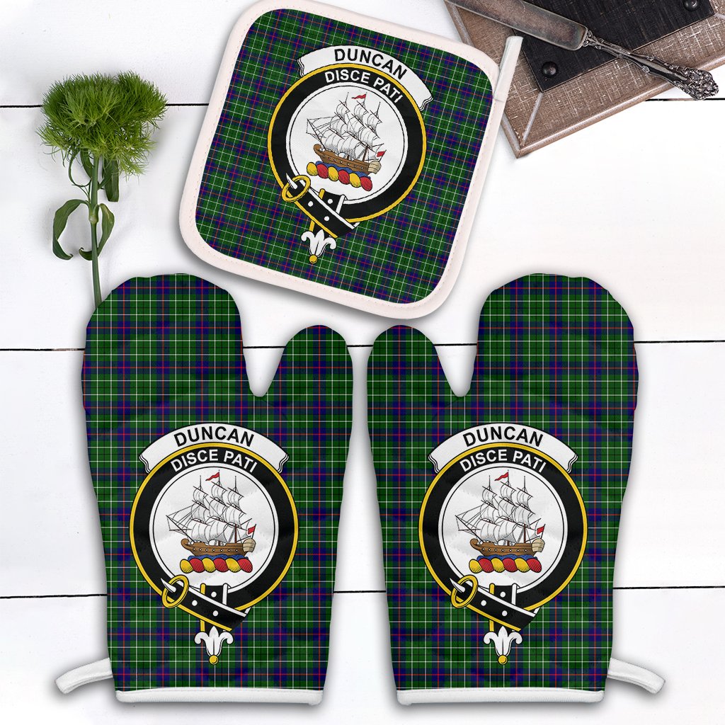 Duncan Modern Tartan Crest Oven Mitt And Pot Holder (2 Oven Mitts + 1 Pot Holder)