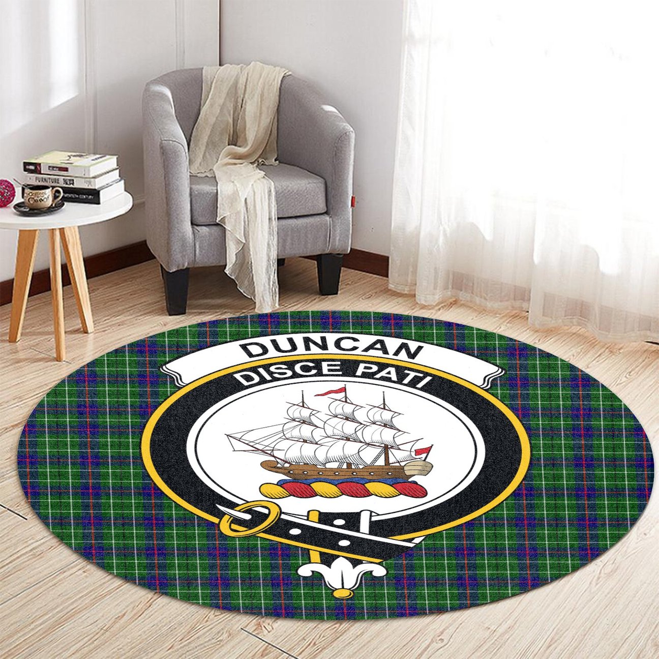 Duncan Modern Tartan Crest Round Rug