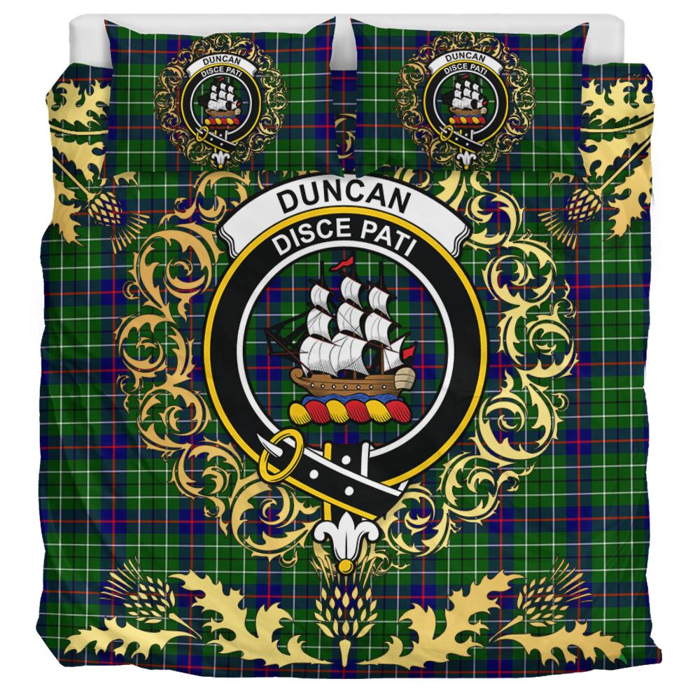 Duncan Modern Tartan Crest Bedding Set - Golden Thistle Style