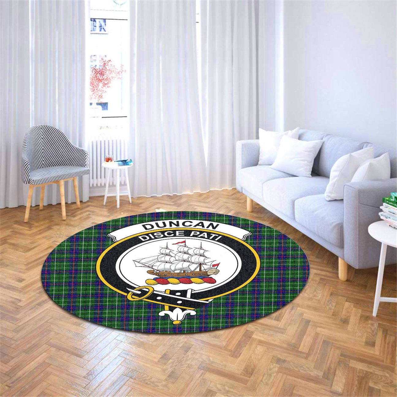 Duncan Modern Tartan Crest Round Rug