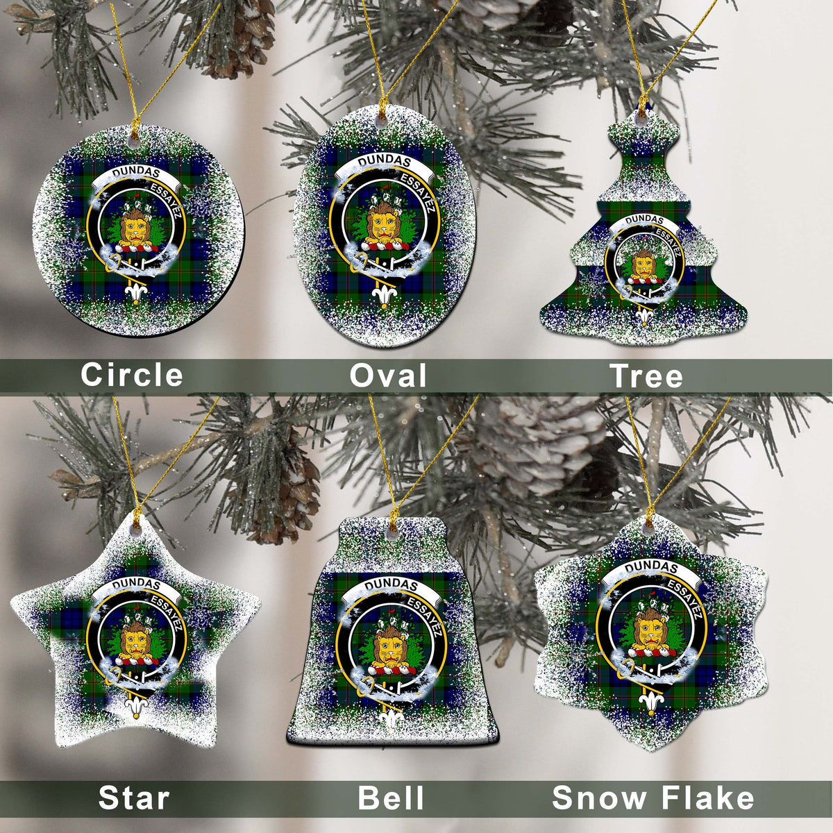 Dundas Tartan Christmas Ceramic Ornament - Snow Style