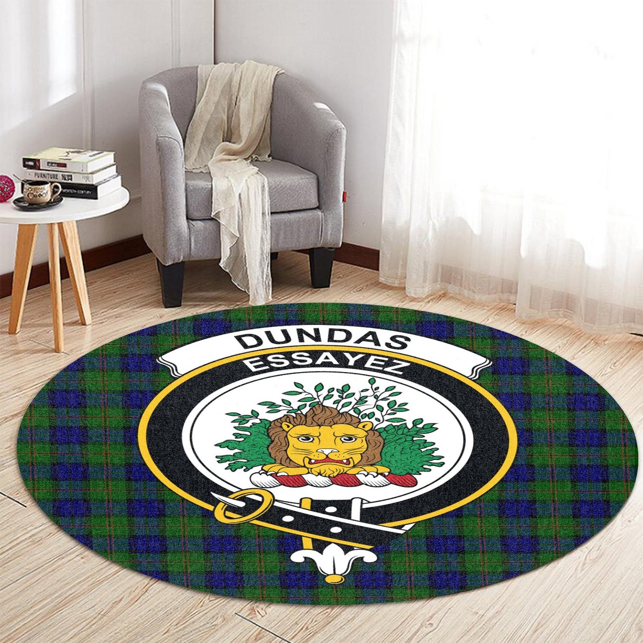 Dundas Modern Tartan Crest Round Rug