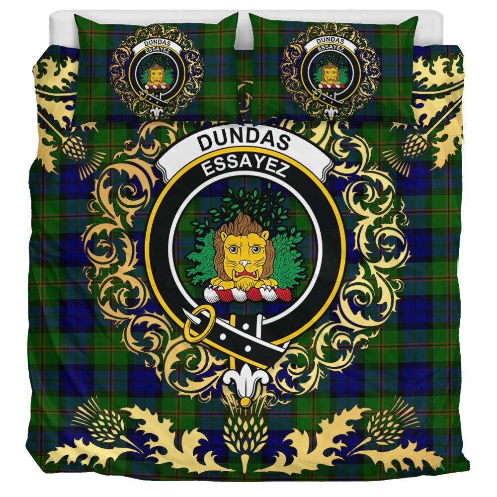 Dundas Modern Tartan Crest Bedding Set - Golden Thistle Style