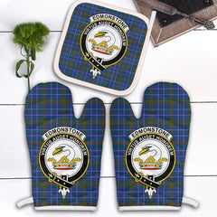 Edmonstone Tartan Crest Oven Mitt And Pot Holder (2 Oven Mitts + 1 Pot Holder)