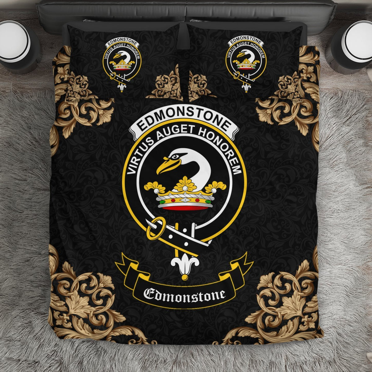 Edmonstone (of Duntreath) Crest Black Bedding Set