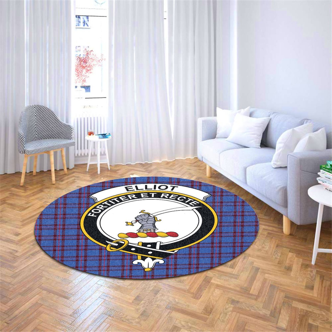 Elliot Modern Tartan Crest Round Rug