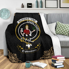 Elphinstone Crest Tartan Premium Blanket Black