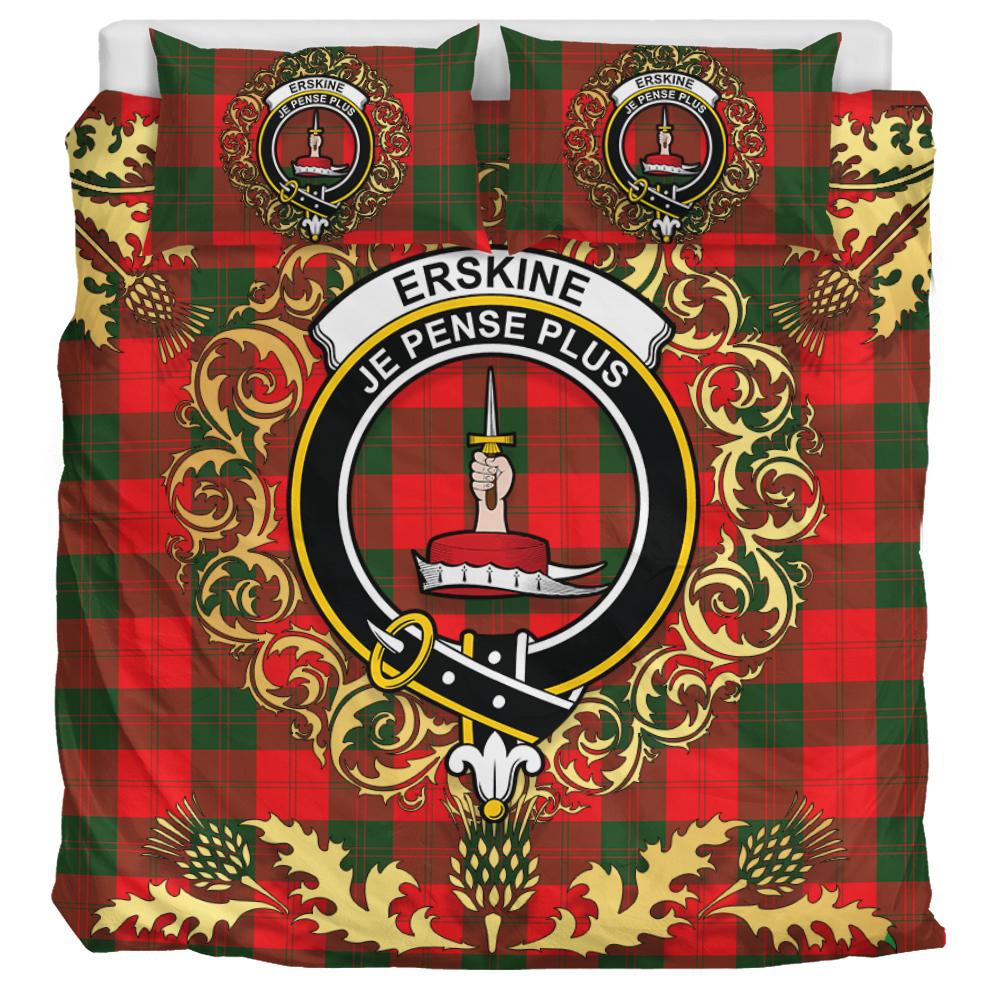 Erskine Modern Tartan Crest Bedding Set - Golden Thistle Style