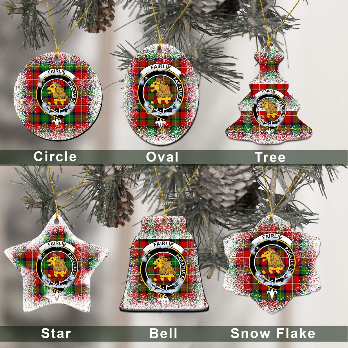 Fairlie Tartan Christmas Ceramic Ornament - Snow Style