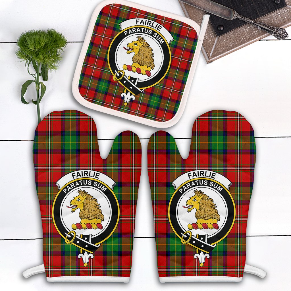 Fairlie Modern Tartan Crest Oven Mitt And Pot Holder (2 Oven Mitts + 1 Pot Holder)