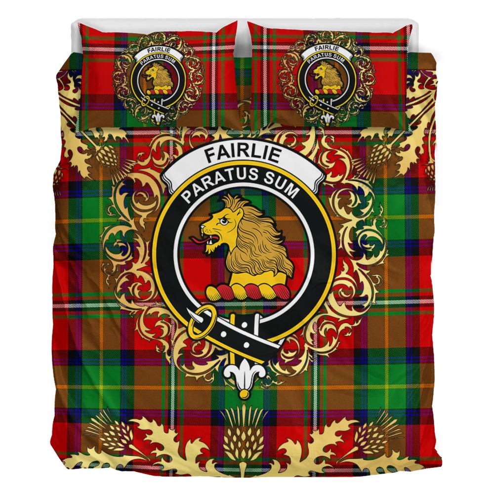 Fairlie Modern Tartan Crest Bedding Set - Golden Thistle Style