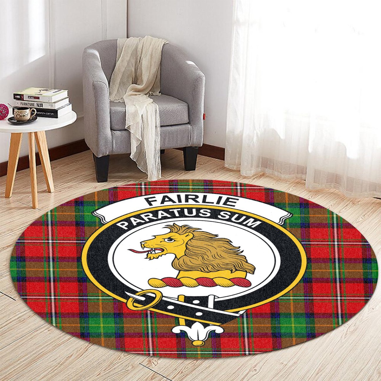 Fairlie Modern Tartan Crest Round Rug