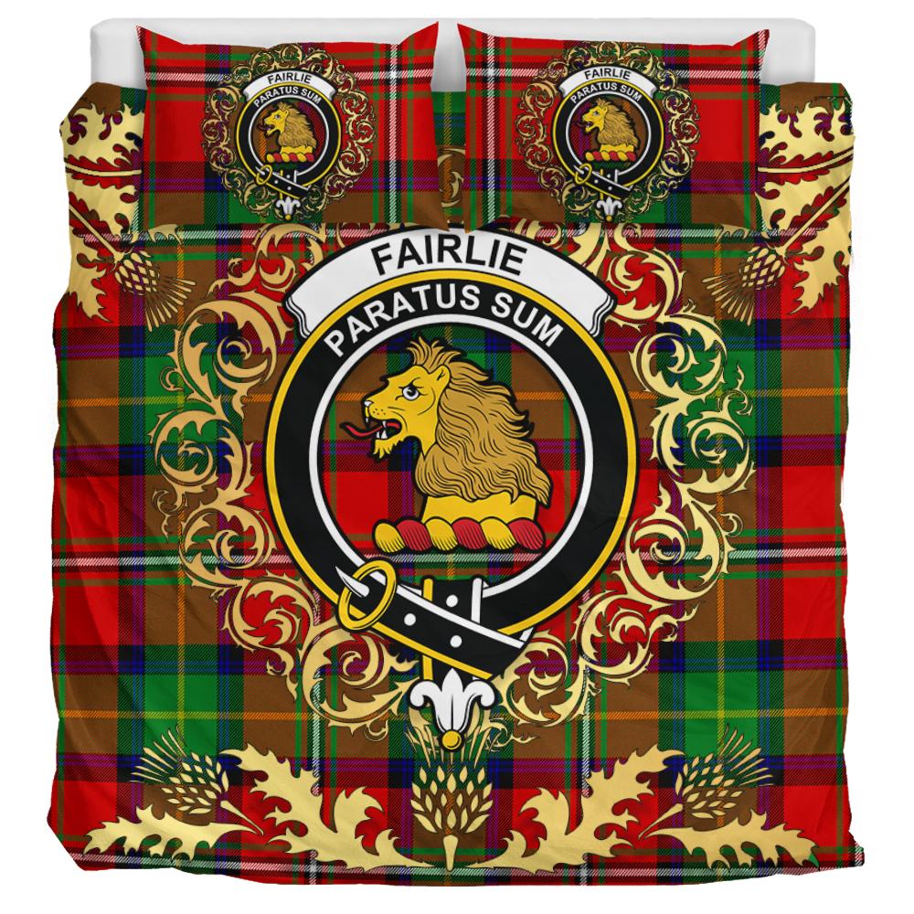 Fairlie Modern Tartan Crest Bedding Set - Golden Thistle Style