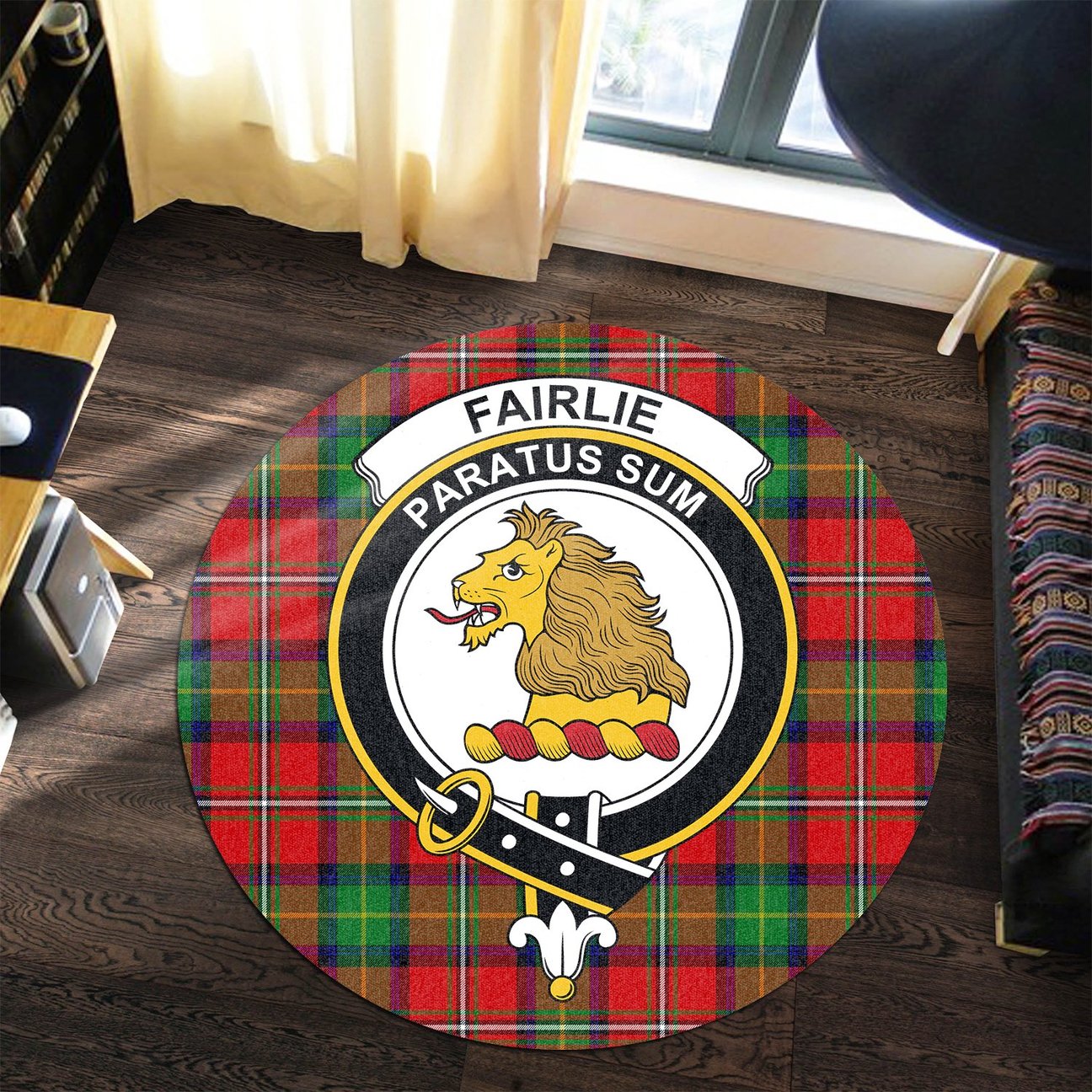 Fairlie Modern Tartan Crest Round Rug