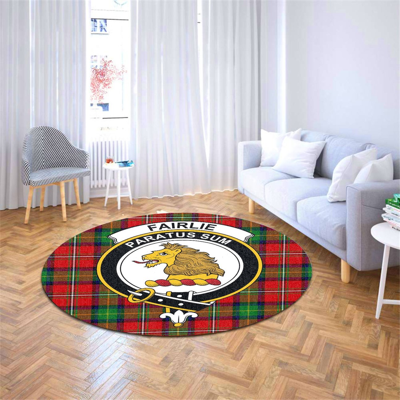 Fairlie Modern Tartan Crest Round Rug