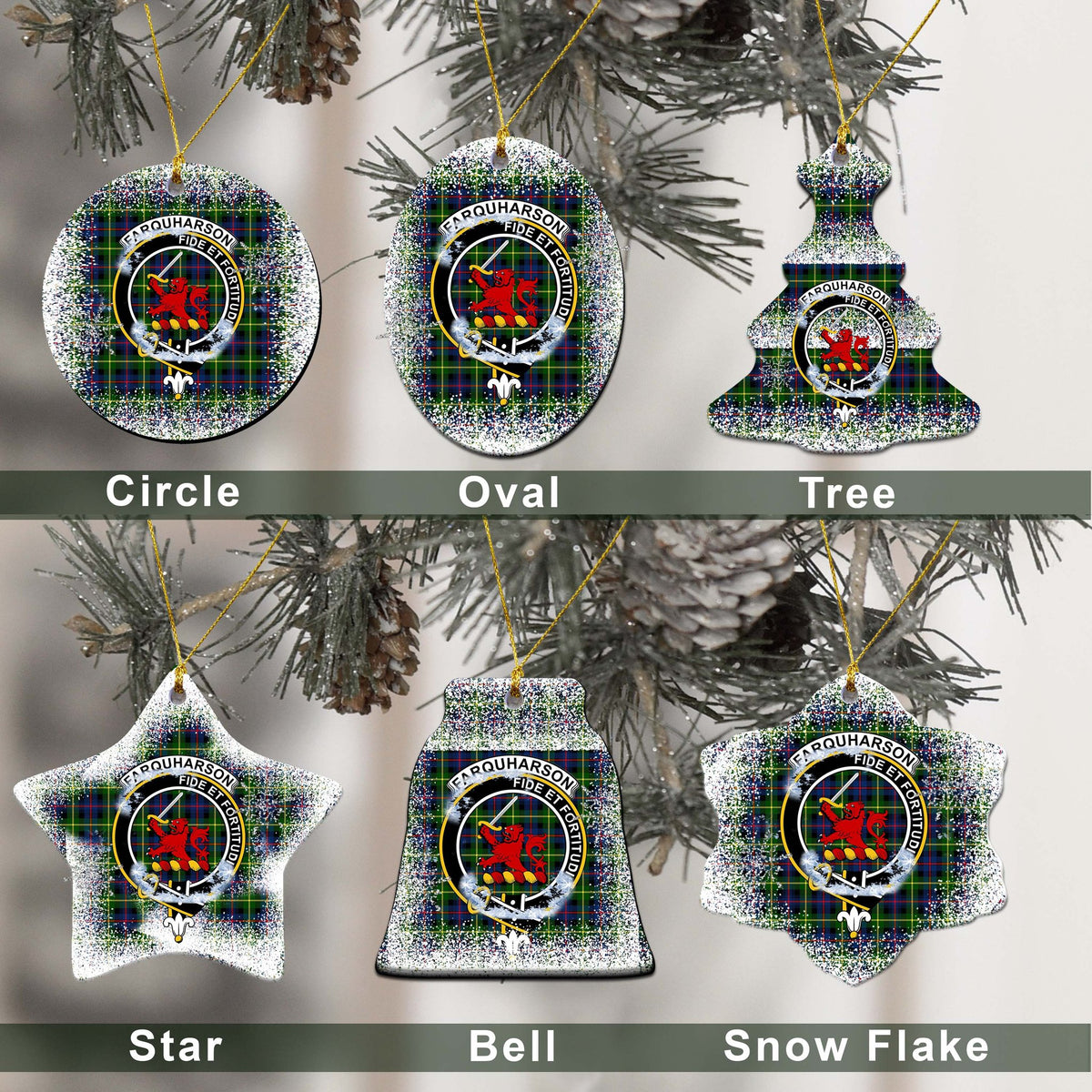 Farquharson Tartan Christmas Ceramic Ornament - Snow Style