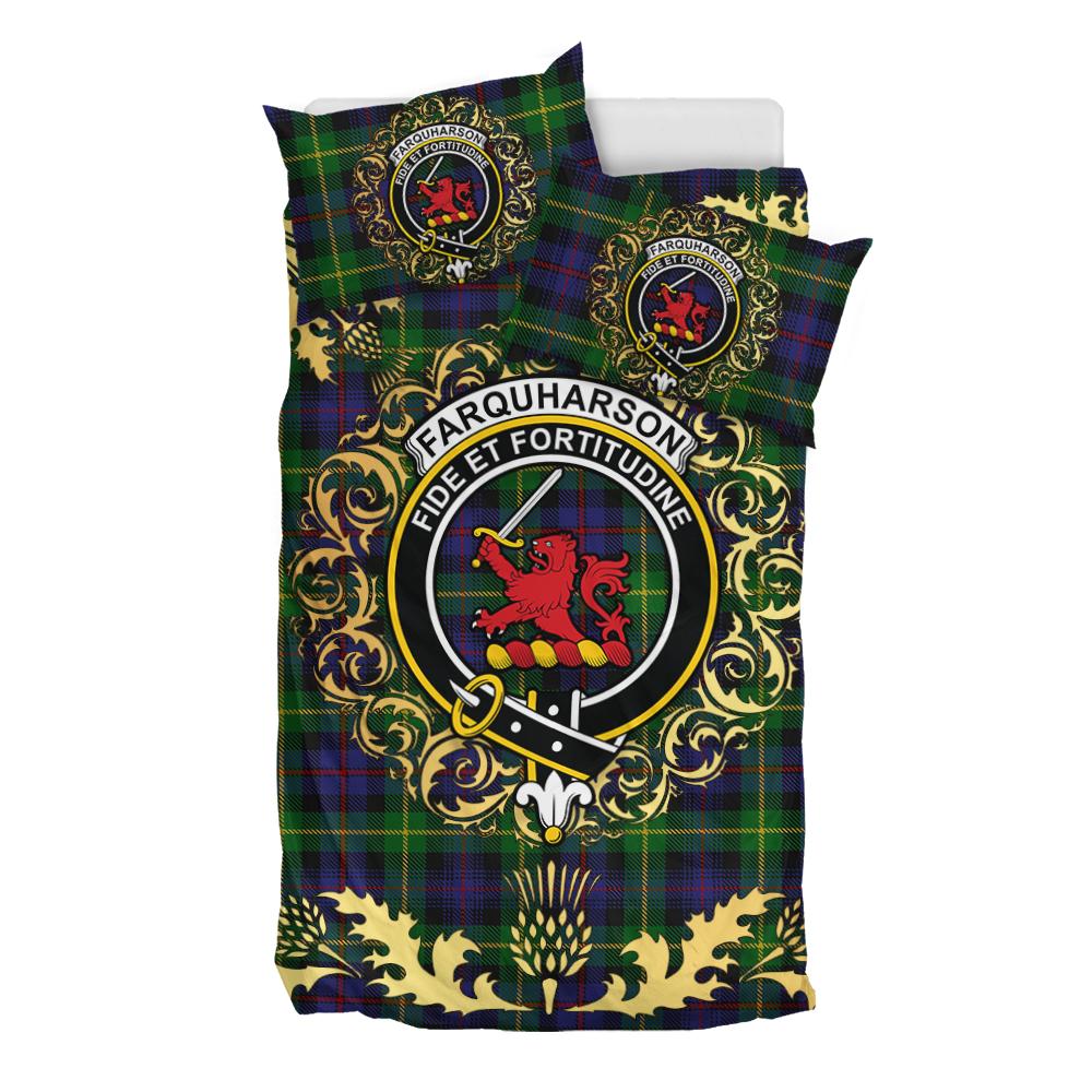 Farquharson Tartan Crest Bedding Set - Golden Thistle Style