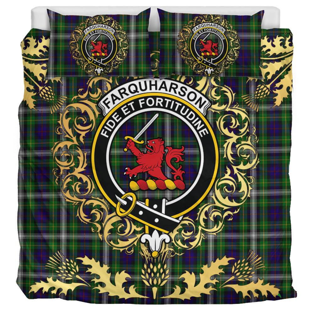 Farquharson Dress Tartan Crest Bedding Set - Golden Thistle Style