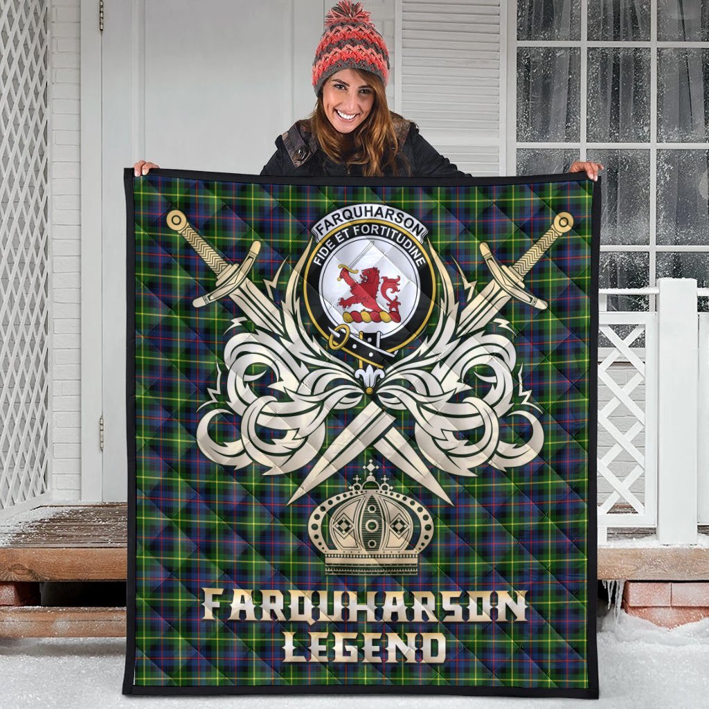 Farquharson Modern Tartan Crest Legend Gold Royal Premium Quilt