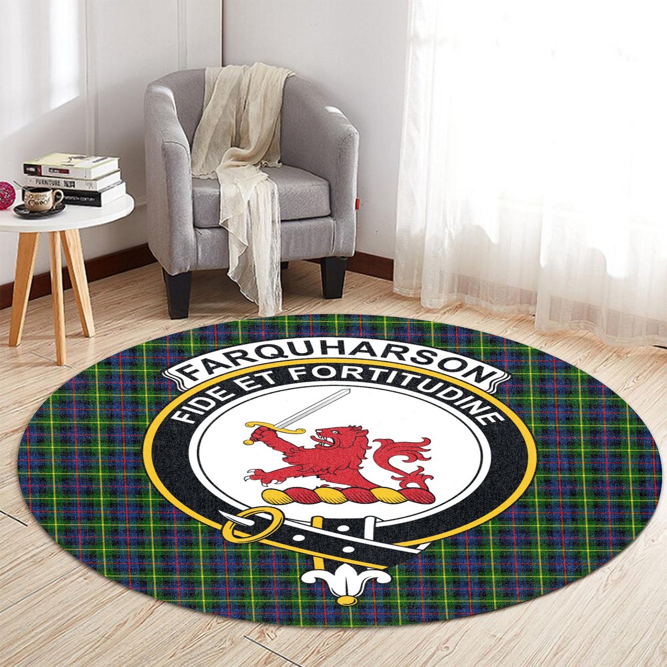 Farquharson Modern Tartan Crest Round Rug