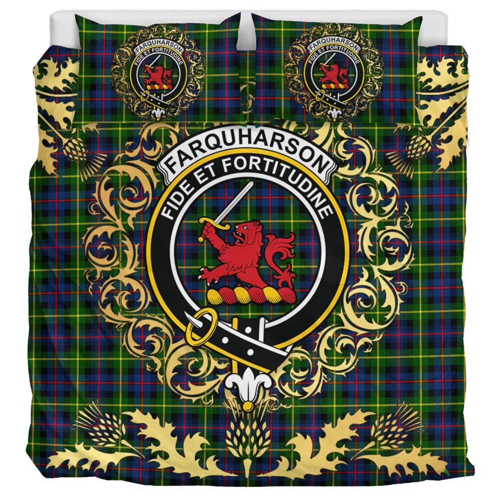 Farquharson Modern Tartan Crest Bedding Set - Golden Thistle Style
