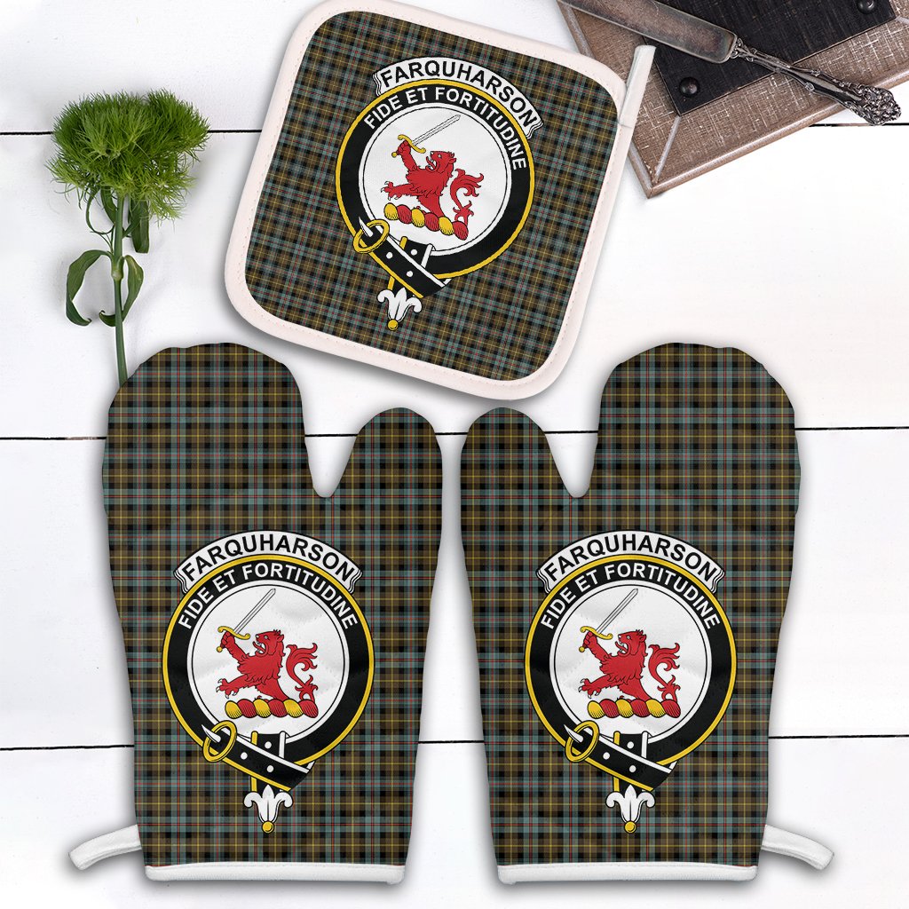 Farquharson Weathered Tartan Crest Oven Mitt And Pot Holder (2 Oven Mitts + 1 Pot Holder)