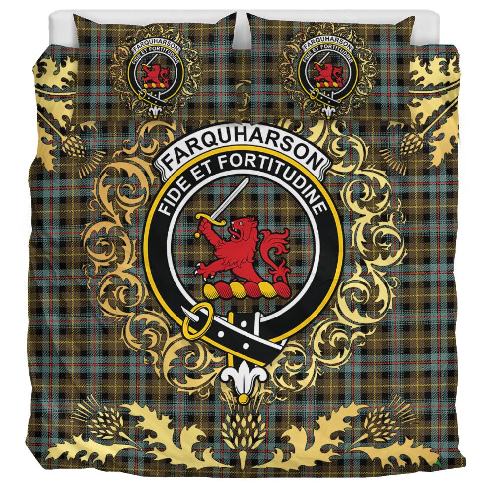 Farquharson Weathered Tartan Crest Bedding Set - Golden Thistle Style