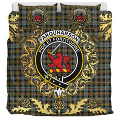 Farquharson Weathered Tartan Crest Bedding Set - Golden Thistle Style