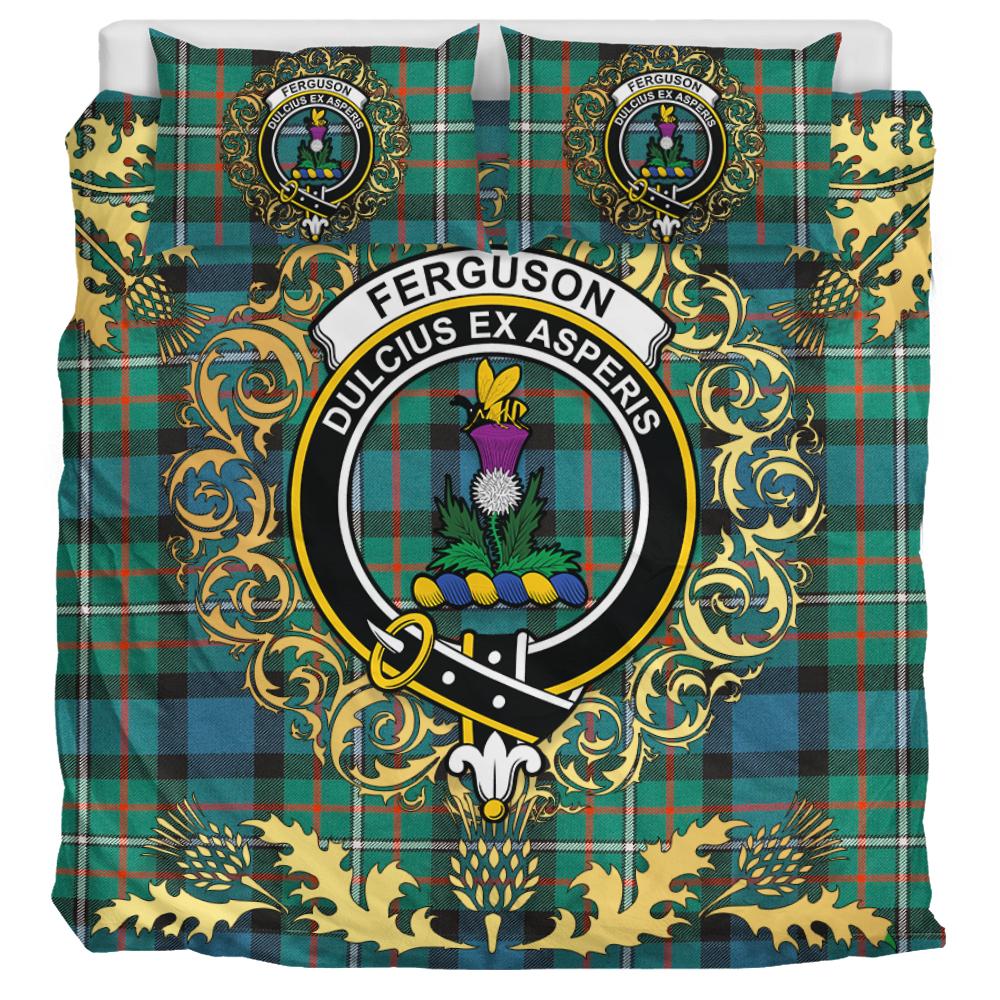 Ferguson Ancient Tartan Crest Bedding Set - Golden Thistle Style