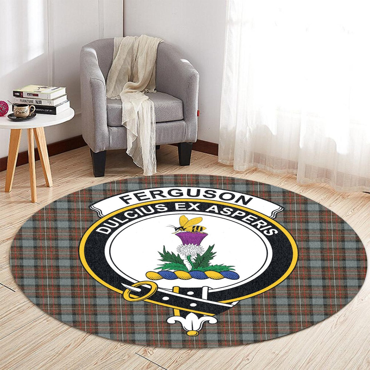 Ferguson Weathered Tartan Crest Round Rug