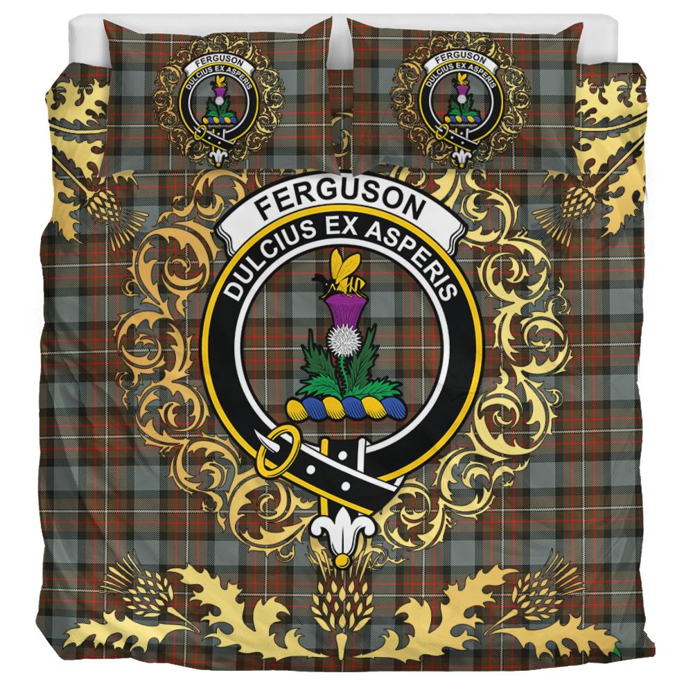 Ferguson Weathered Tartan Crest Bedding Set - Golden Thistle Style