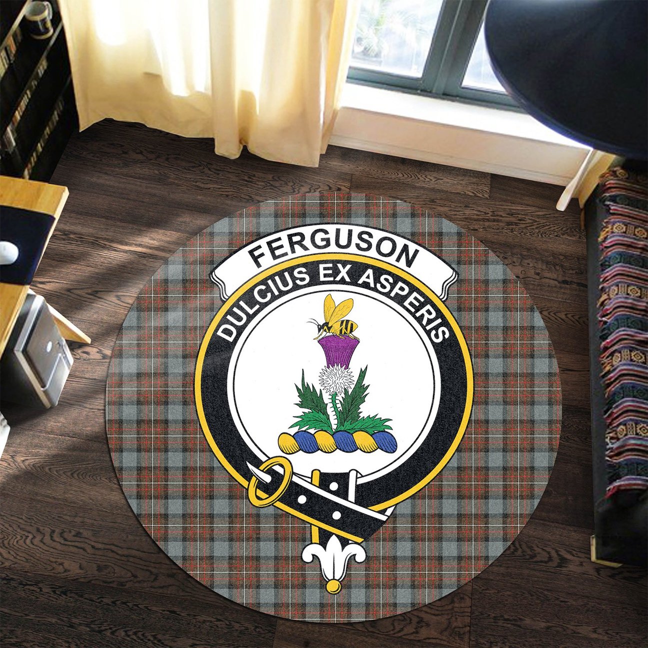 Ferguson Weathered Tartan Crest Round Rug