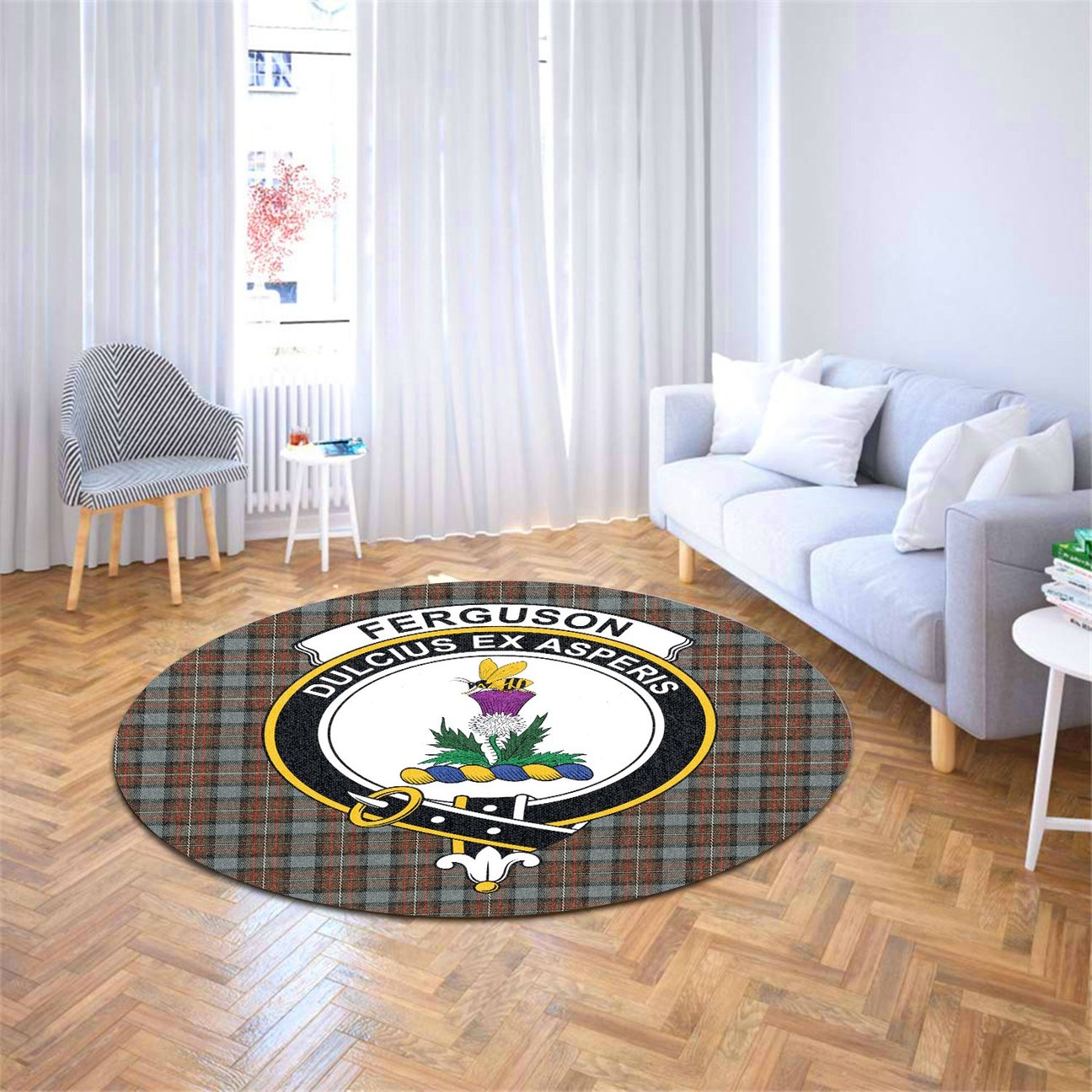 Ferguson Weathered Tartan Crest Round Rug