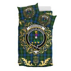 Ferguson of Atholl Tartan Crest Bedding Set - Golden Thistle Style