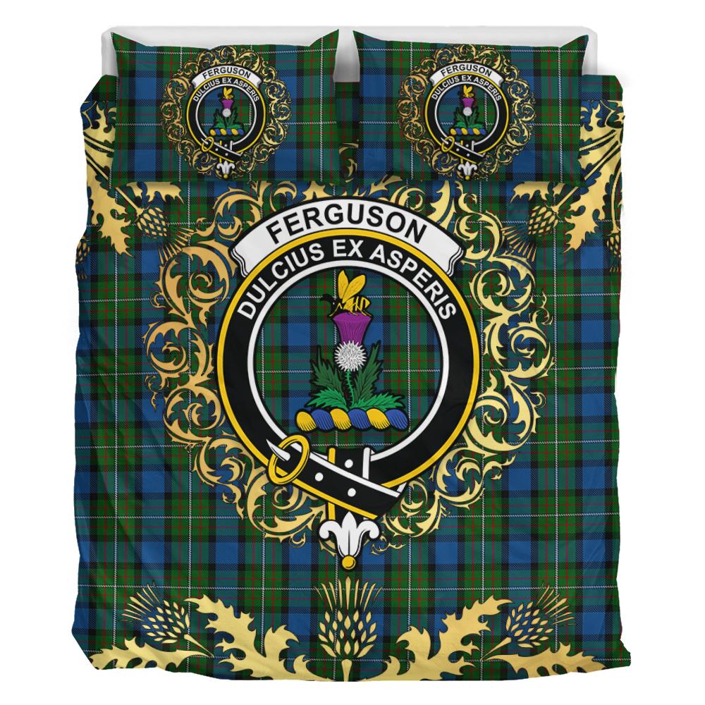 Ferguson of Atholl Tartan Crest Bedding Set - Golden Thistle Style