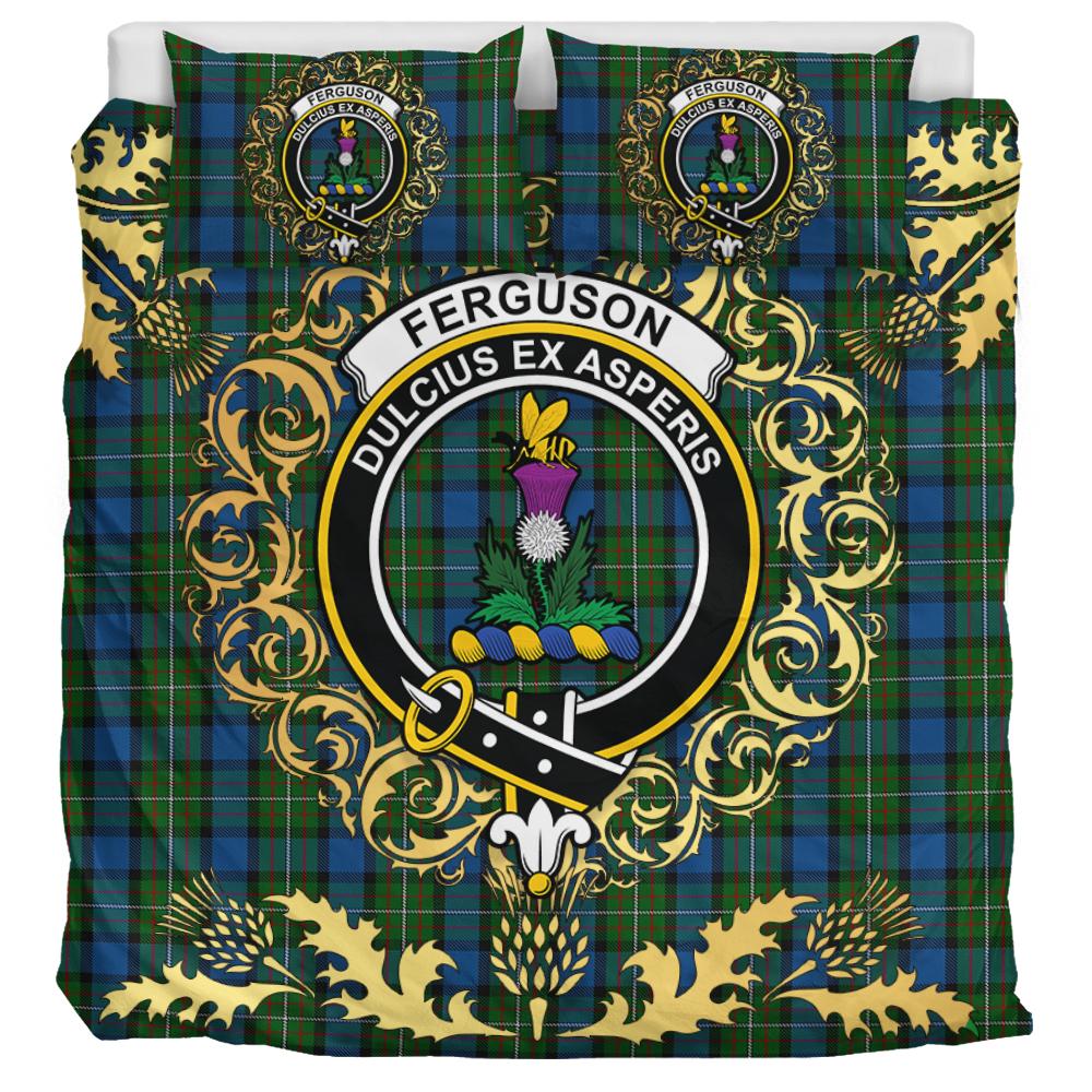 Ferguson of Atholl Tartan Crest Bedding Set - Golden Thistle Style