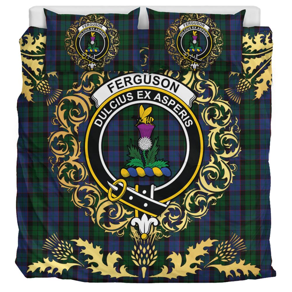 Ferguson of Balquhidder Tartan Crest Bedding Set - Golden Thistle Style