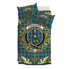 Fergusson Ancient Tartan Crest Bedding Set - Golden Thistle Style